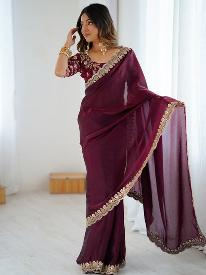 Women's Fendy Satin Saree With Unstitched Blouse Piece