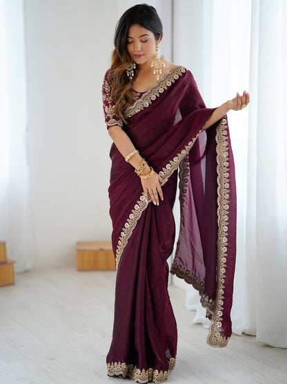 Women's Fendy Satin Saree With Unstitched Blouse Piece