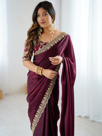Women's Fendy Satin Saree With Unstitched Blouse Piece