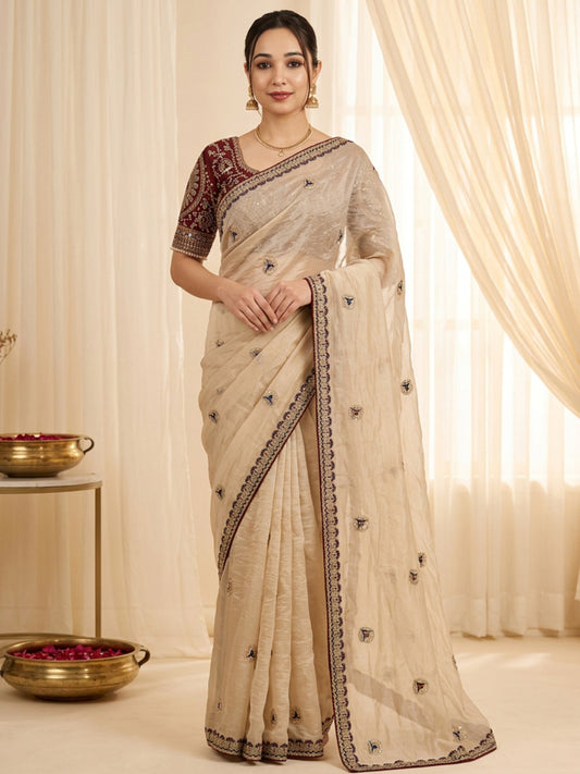 Women's Rangoli Silk Saree With Stitched Blouse Piece