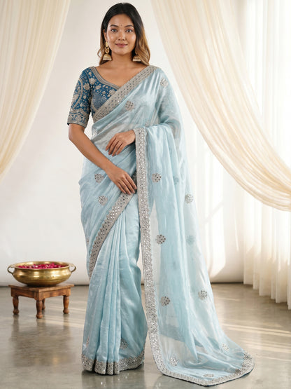 Women's Fendy Satin Saree With Stitched Blouse Piece
