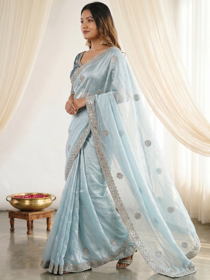 Women's Fendy Satin Saree With Stitched Blouse Piece