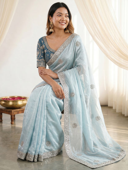 Women's Fendy Satin Saree With Stitched Blouse Piece