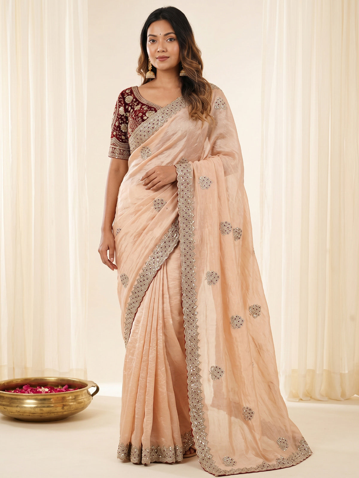 Women's Fendy Satin Saree With Stitched Blouse Piece