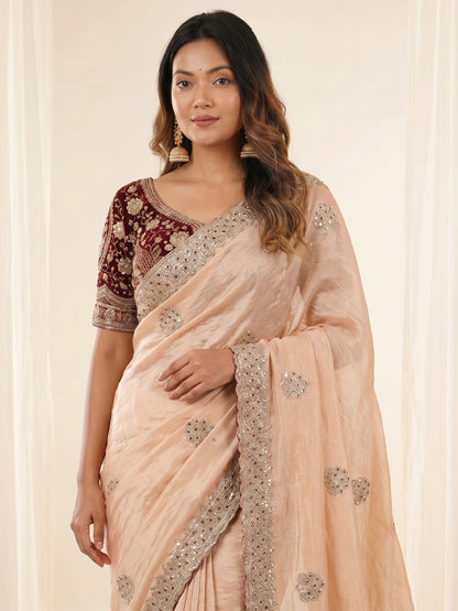 Women's Fendy Satin Saree With Stitched Blouse Piece