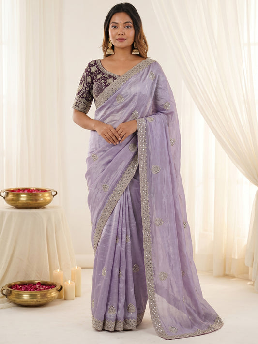 Women's Fendy Satin Saree With Stitched Blouse Piece