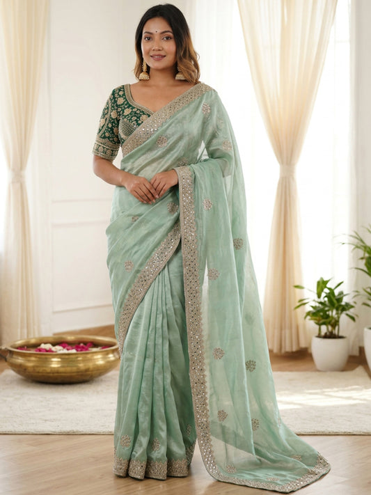 Women's Fendy Satin Saree With Stitched Blouse Piece