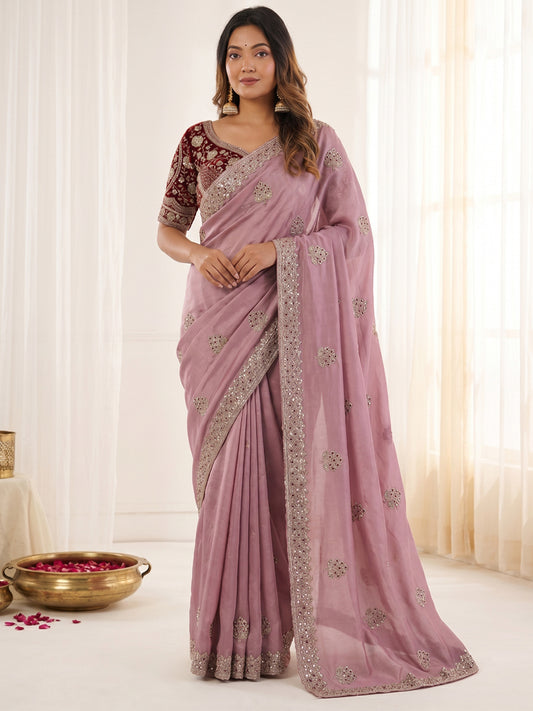 Women's Fendy Satin Saree With Stitched Blouse Piece