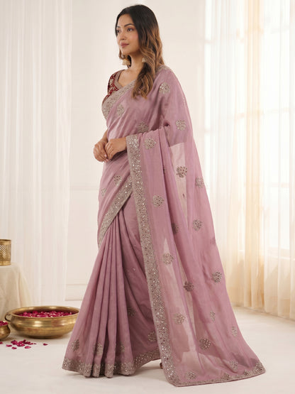Women's Fendy Satin Saree With Stitched Blouse Piece