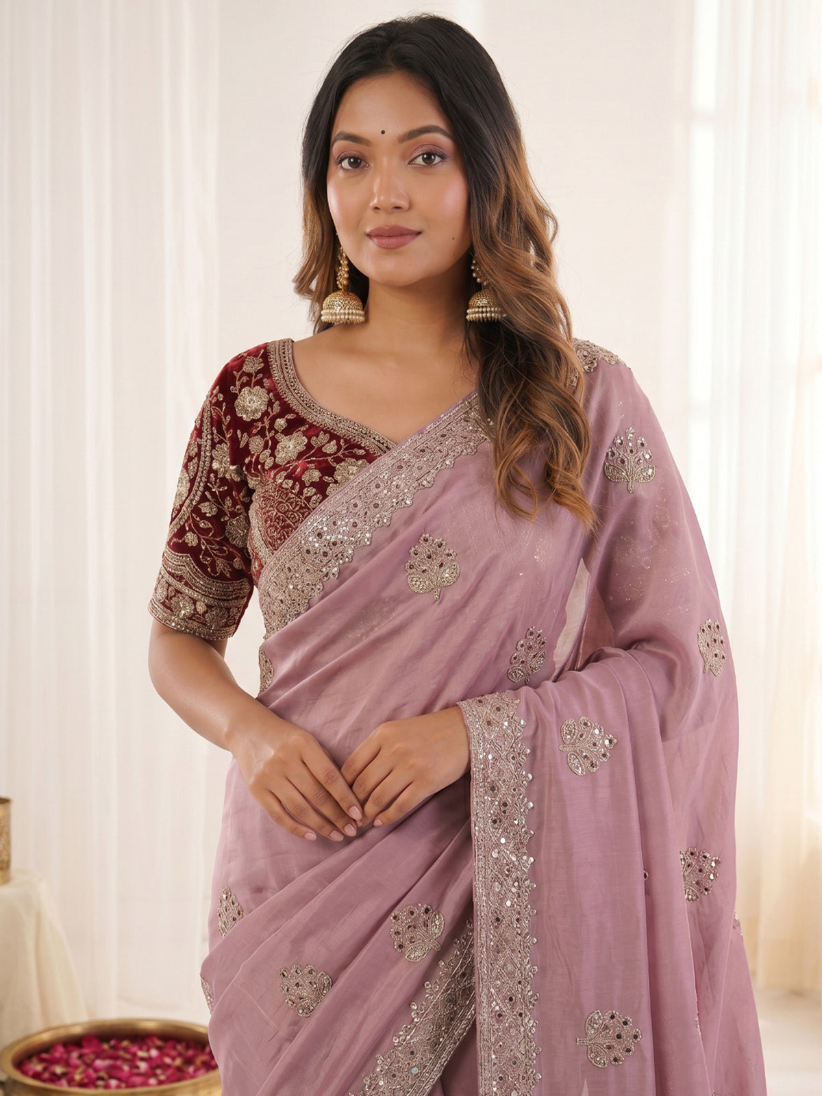 Women's Fendy Satin Saree With Stitched Blouse Piece