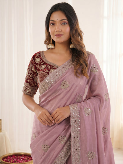 Women's Fendy Satin Saree With Stitched Blouse Piece
