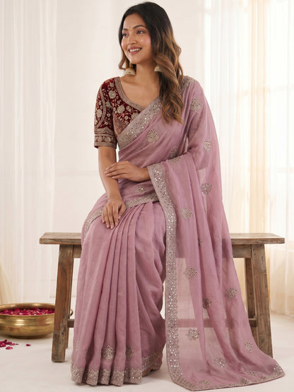 Women's Fendy Satin Saree With Stitched Blouse Piece