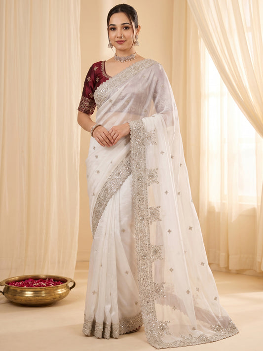 Women's Fendy Satin Saree With Stitched Blouse Piece