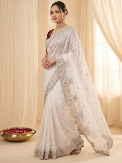Women's Fendy Satin Saree With Stitched Blouse Piece