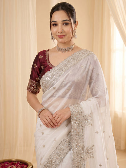 Women's Fendy Satin Saree With Stitched Blouse Piece