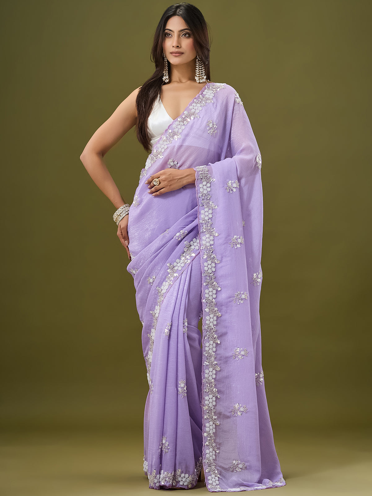 Women's Crunchy Crush Saree With Unstitched Blouse Piece