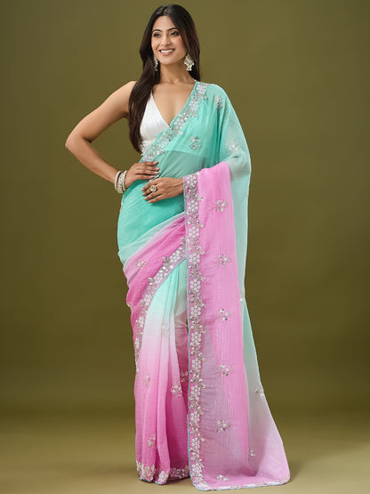 Women's Crunchy Crush Saree With Unstitched Blouse Piece
