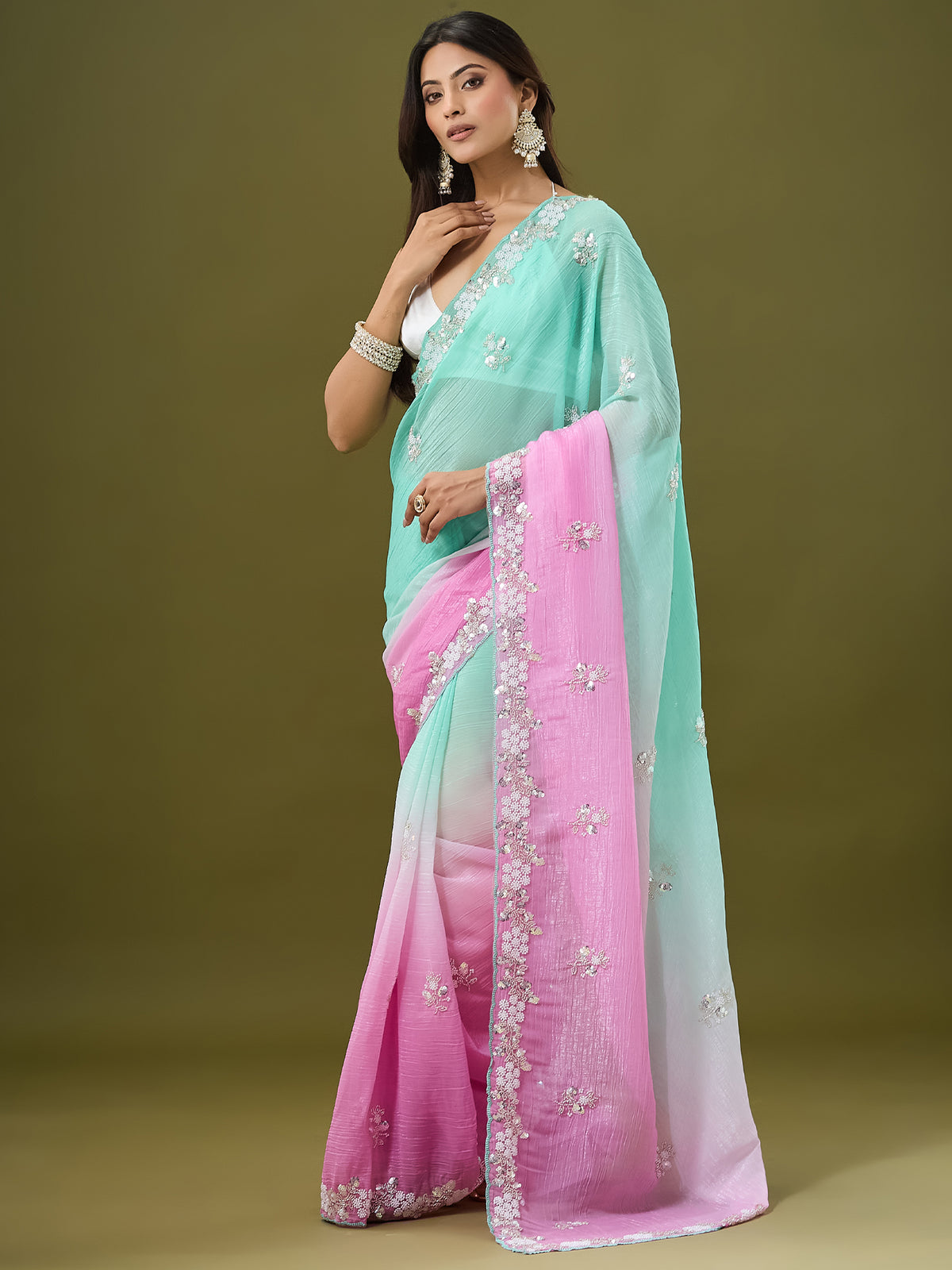 Women's Crunchy Crush Saree With Unstitched Blouse Piece