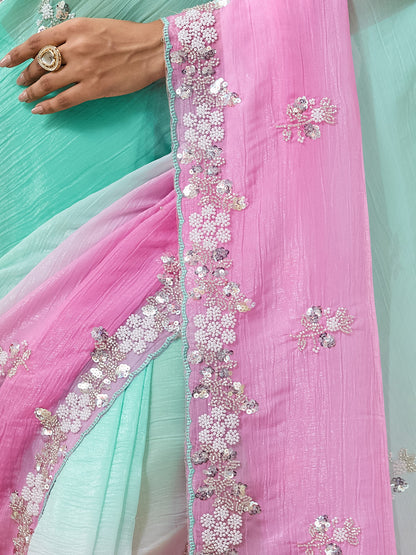 Women's Crunchy Crush Saree With Unstitched Blouse Piece