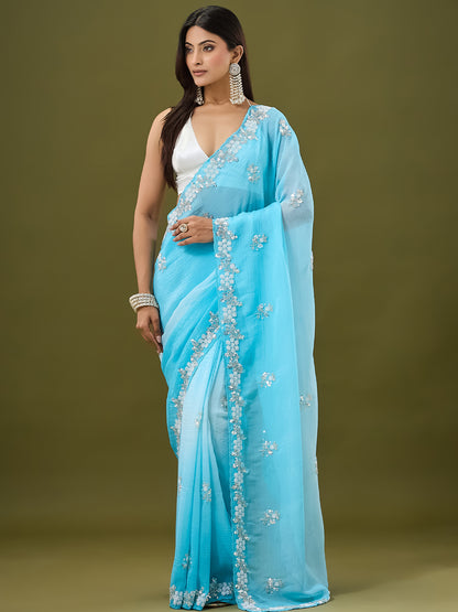 Women's Crunchy Crush Saree With Unstitched Blouse Piece