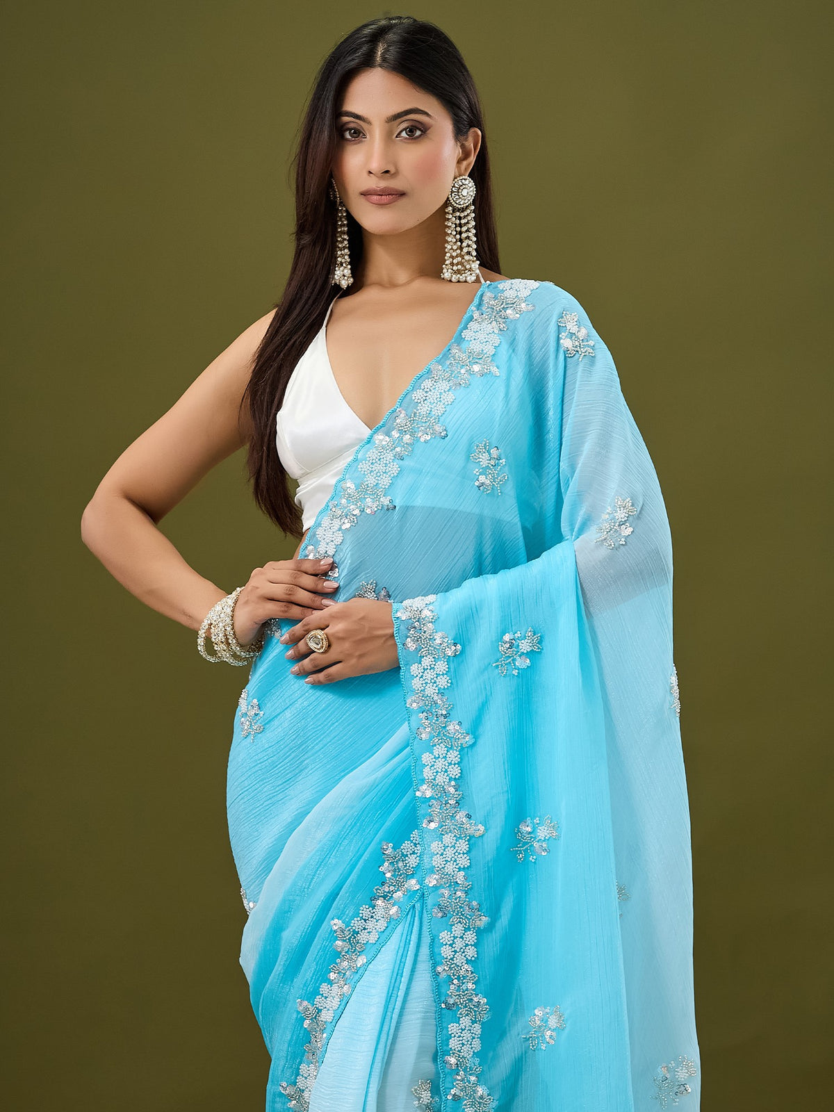 Women's Crunchy Crush Saree With Unstitched Blouse Piece