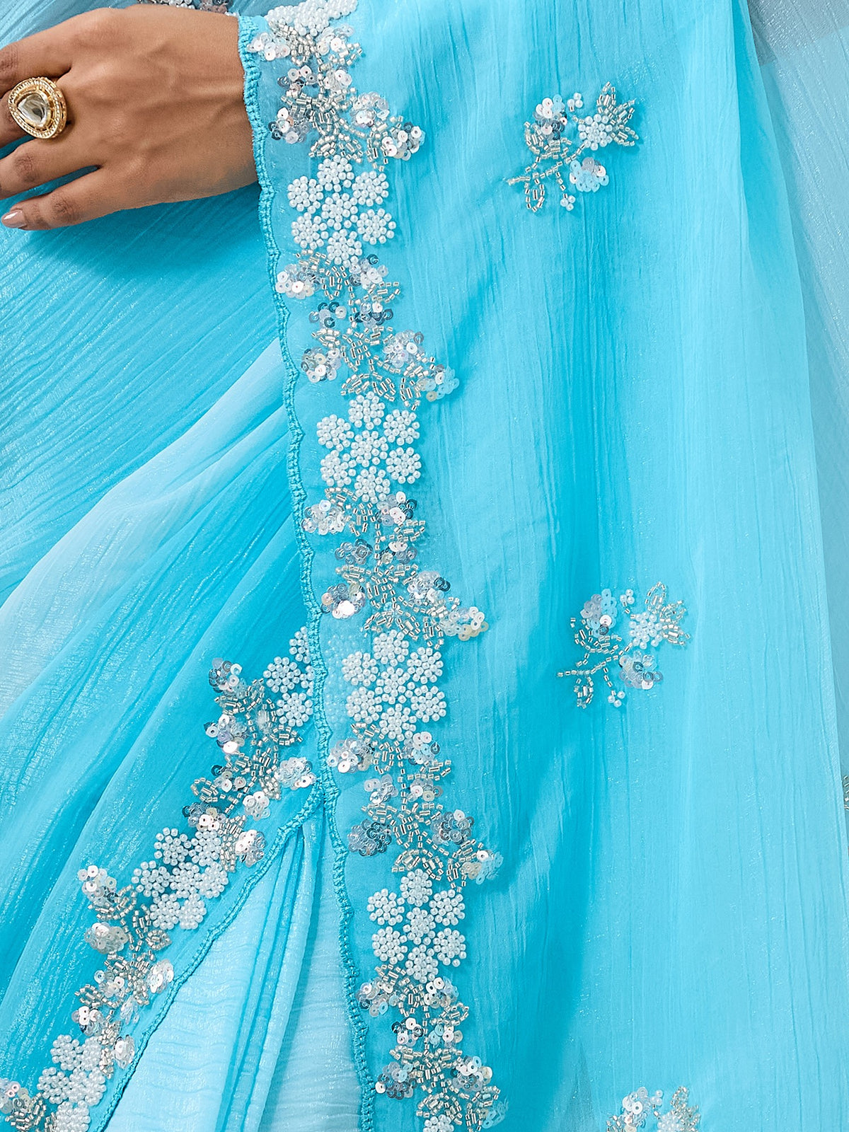 Women's Crunchy Crush Saree With Unstitched Blouse Piece