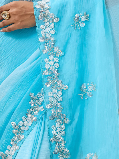 Women's Crunchy Crush Saree With Unstitched Blouse Piece
