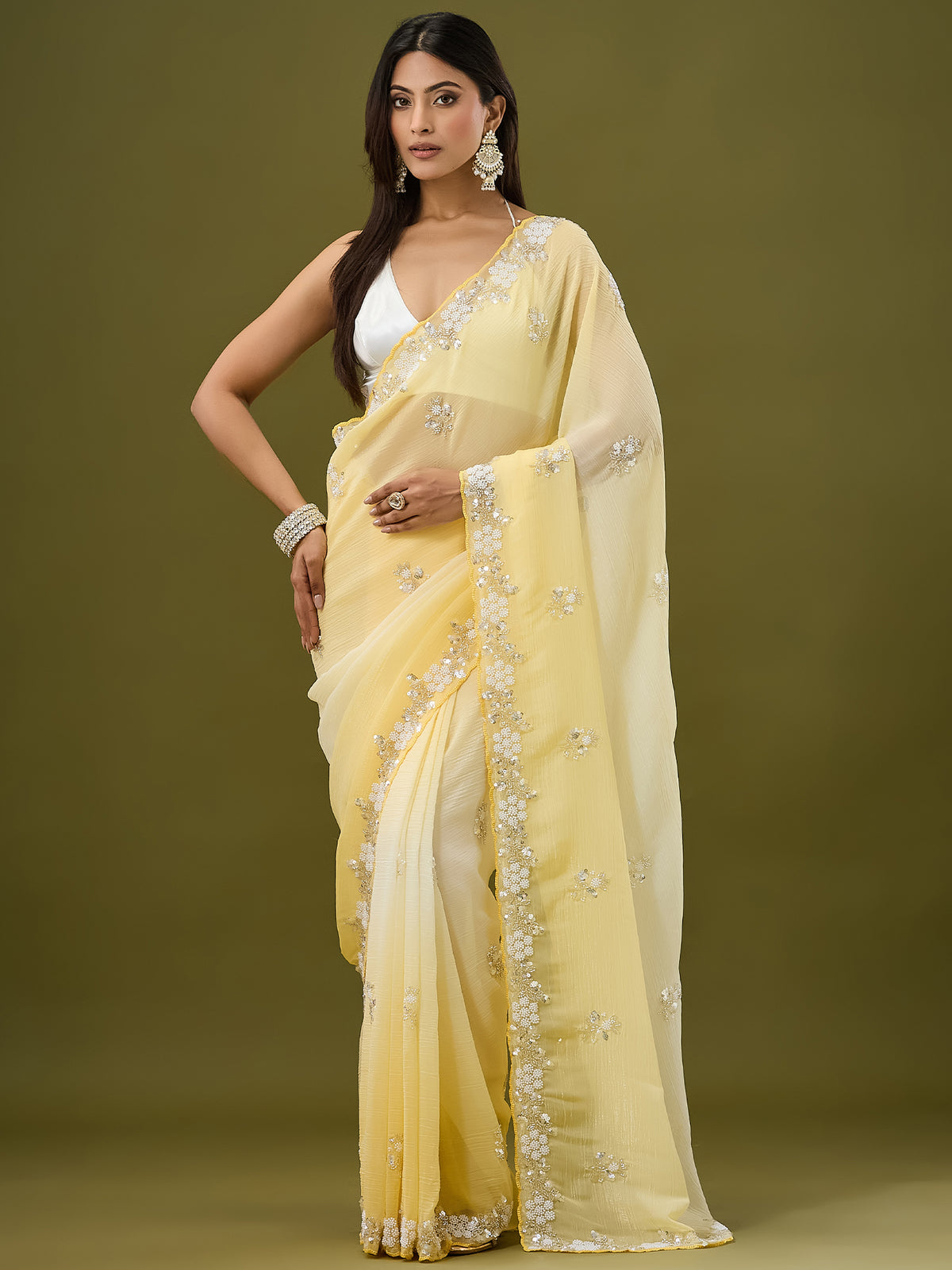 Women's Crunchy Crush Saree With Unstitched Blouse Piece