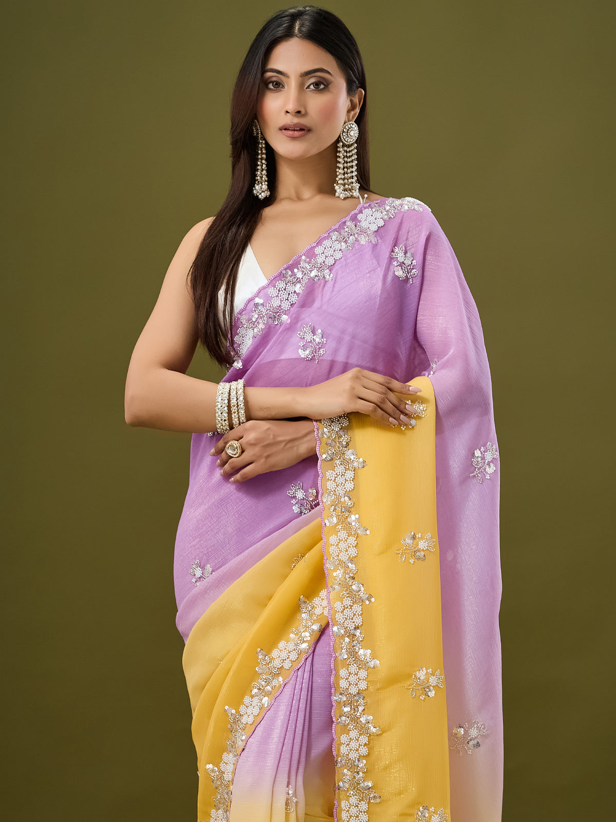 Women's Crunchy Crush Saree With Unstitched Blouse Piece