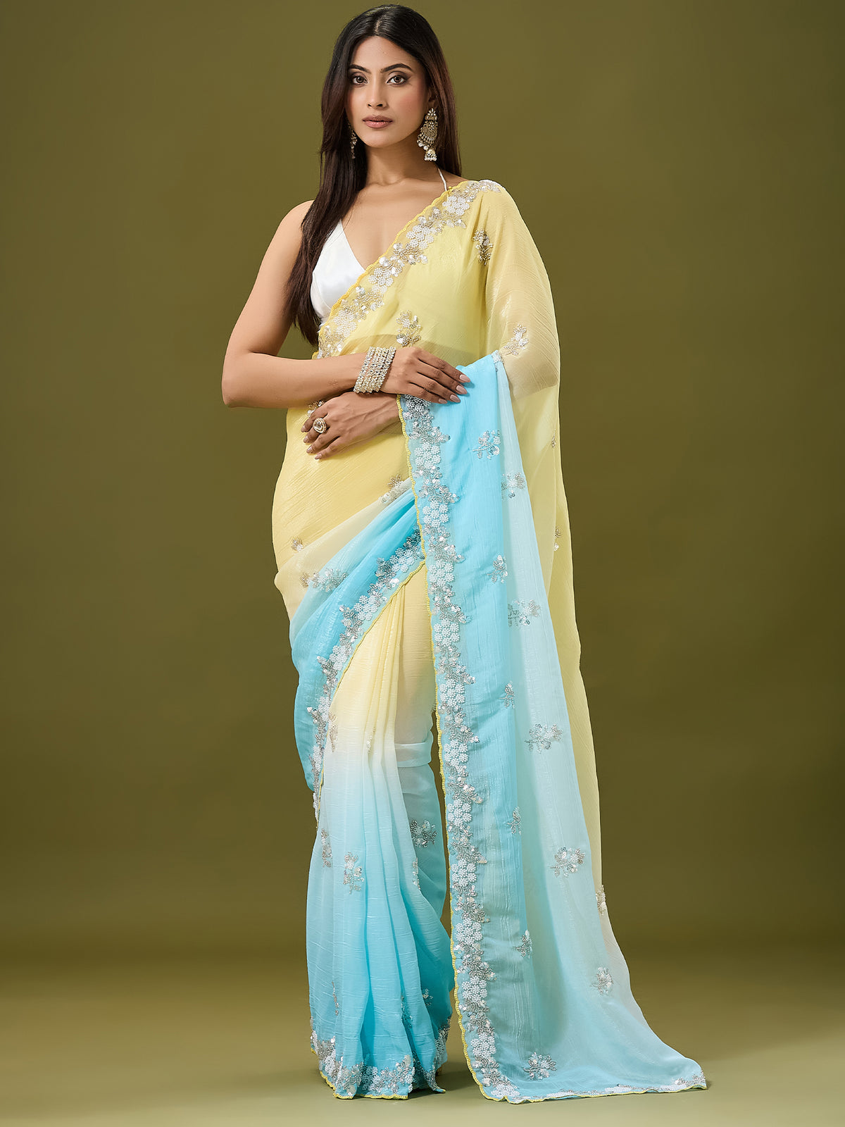 Women's Crunchy Crush Saree With Unstitched Blouse Piece
