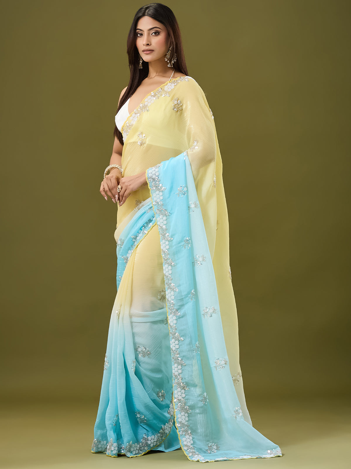 Women's Crunchy Crush Saree With Unstitched Blouse Piece