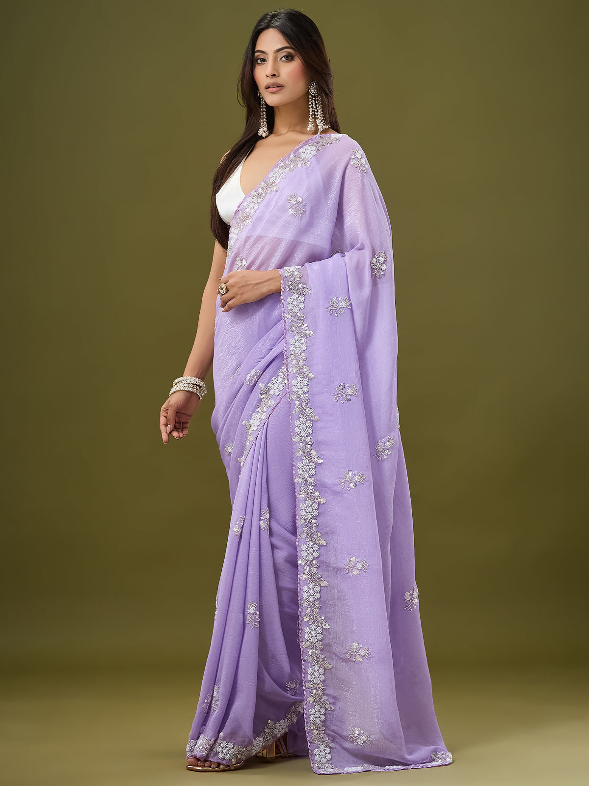 Women's Crunchy Crush Saree With Unstitched Blouse Piece