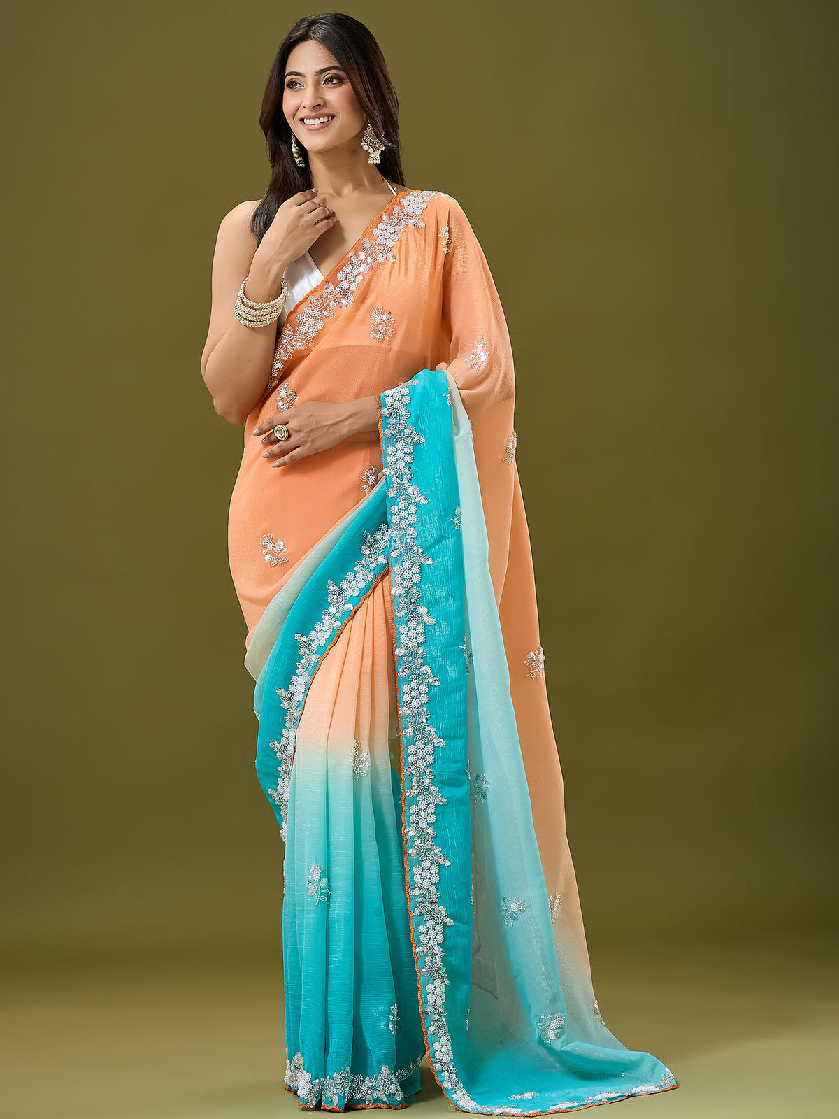 Women's Crunchy Crush Saree With Unstitched Blouse Piece