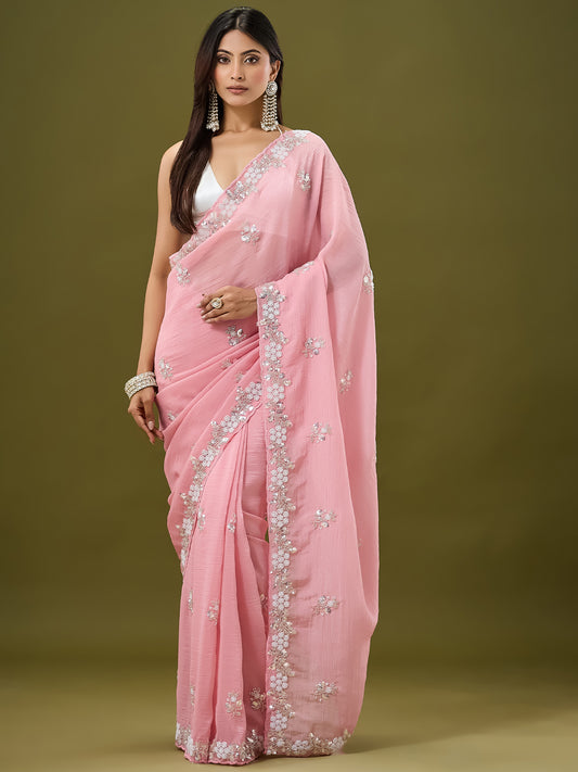 Women's Crunchy Crush Saree With Unstitched Blouse Piece