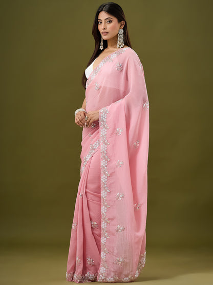 Women's Crunchy Crush Saree With Unstitched Blouse Piece