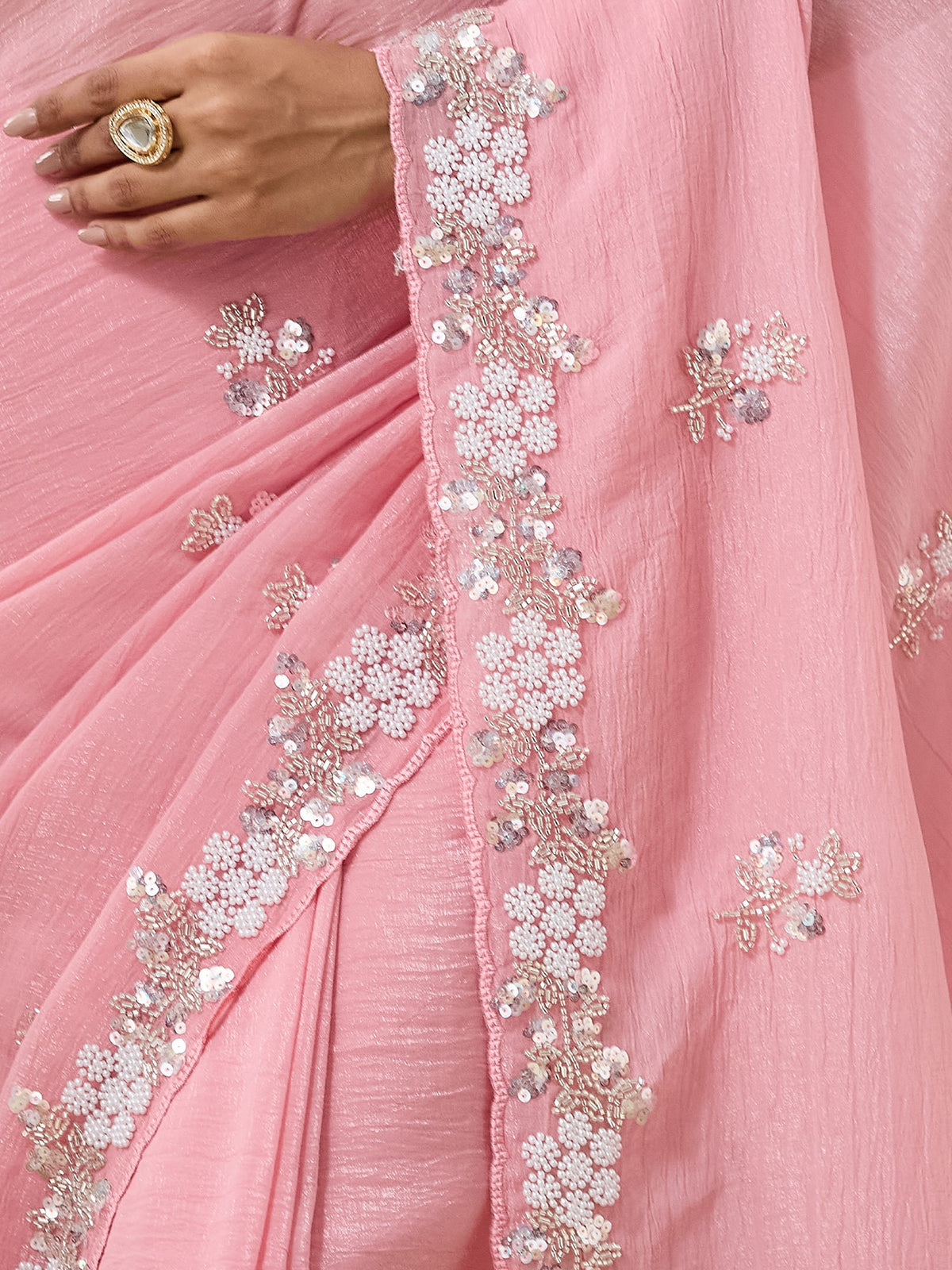 Women's Crunchy Crush Saree With Unstitched Blouse Piece