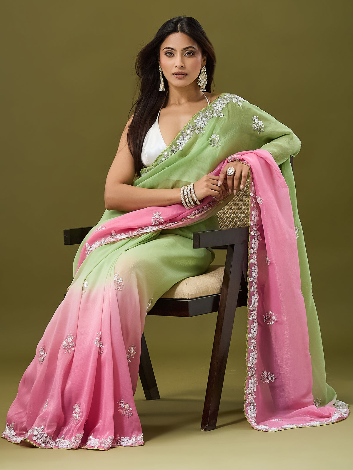 Women's Crunchy Crush Saree With Unstitched Blouse Piece