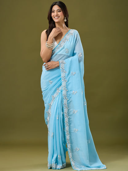 Women's Crunchy Crush Saree With Unstitched Blouse Piece