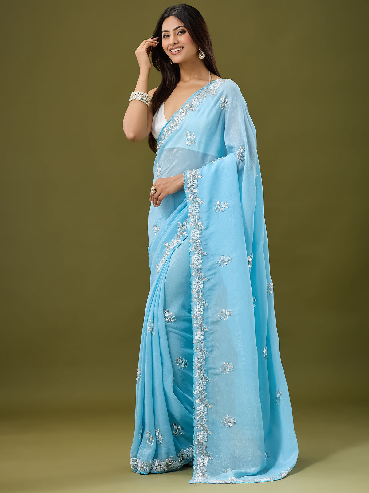 Women's Crunchy Crush Saree With Unstitched Blouse Piece