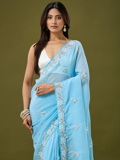 Women's Crunchy Crush Saree With Unstitched Blouse Piece