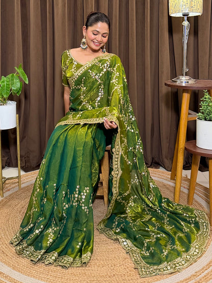 Women's Fendy Satin Saree With Unstitched Blouse Piece