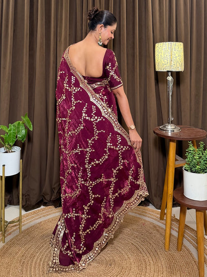 Women's Fendy Satin Saree With Unstitched Blouse Piece
