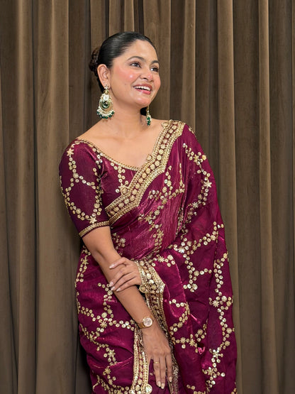 Women's Fendy Satin Saree With Unstitched Blouse Piece