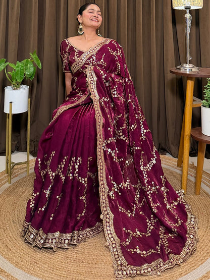 Women's Fendy Satin Saree With Unstitched Blouse Piece