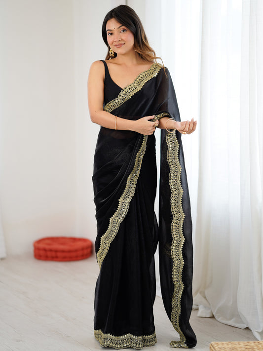 Women's Fendy Satin Saree With Unstitched Blouse Piece