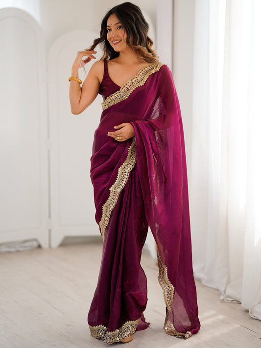 Women's Fendy Satin Saree With Unstitched Blouse Piece