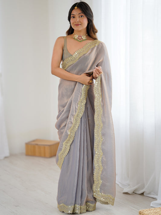 Women's Fendy Satin Saree With Unstitched Blouse Piece