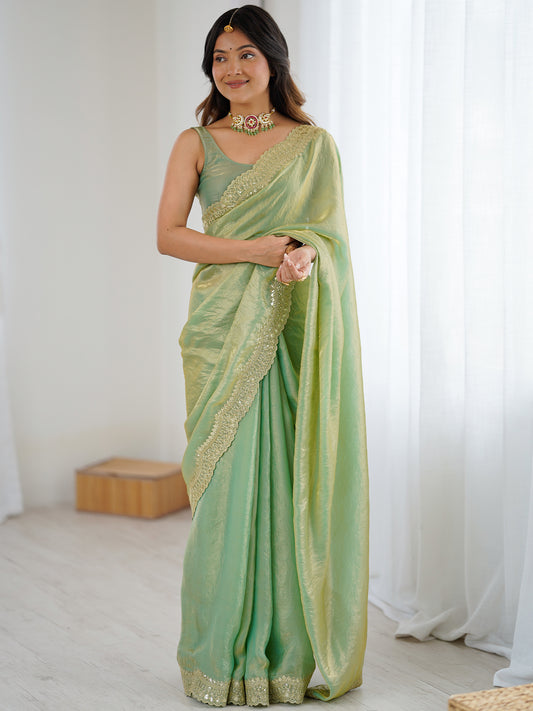 Women's Fendy Satin Saree With Unstitched Blouse Piece