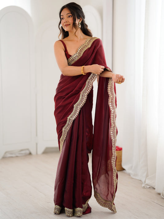 Women's Fendy Satin Saree With Unstitched Blouse Piece