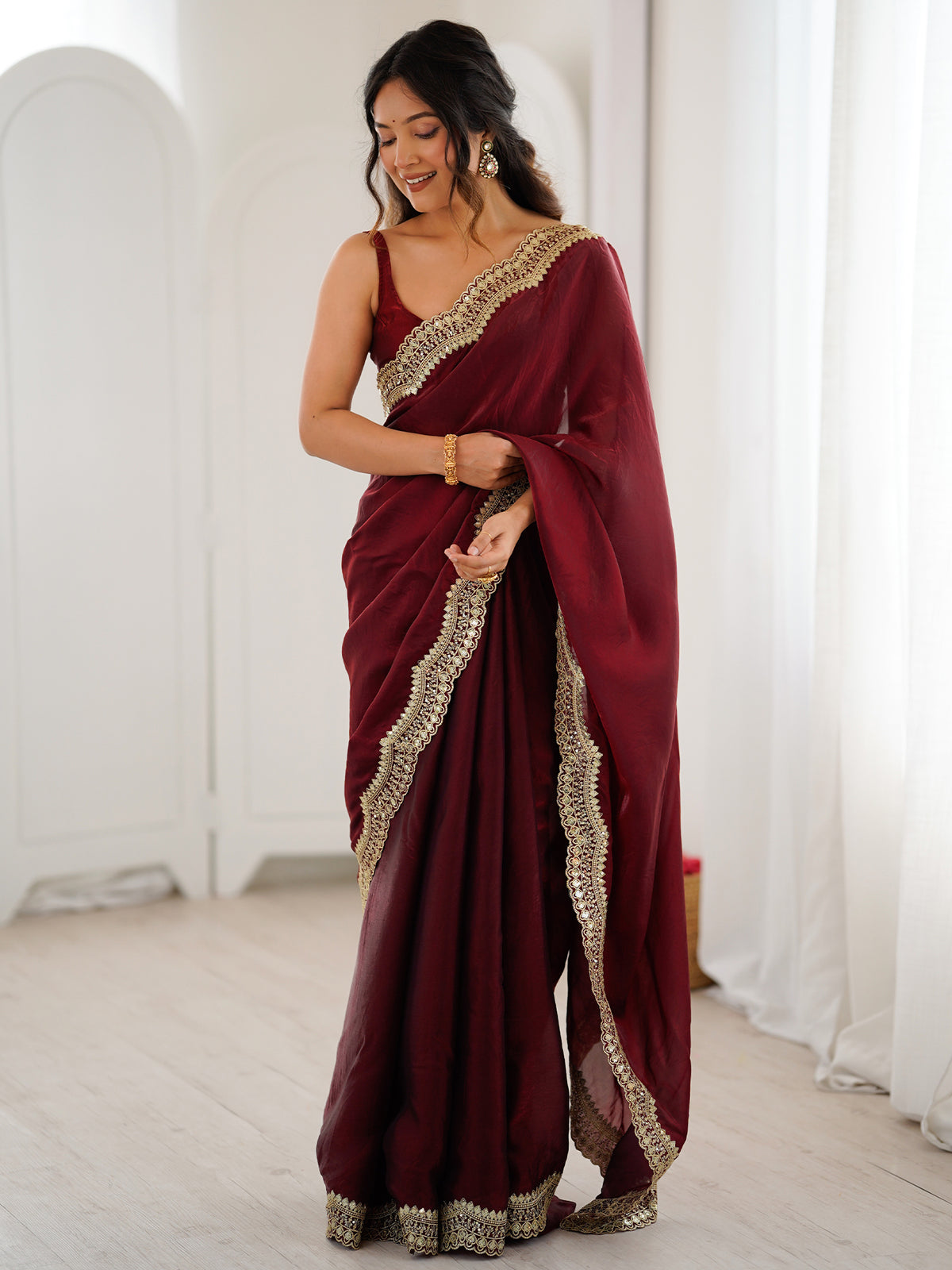 Women's Fendy Satin Saree With Unstitched Blouse Piece